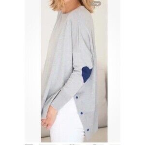 MERSEA The Amour Pullover Sweater One Size Gray Navy Heart Patch